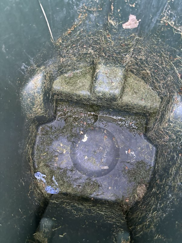 Inside of a customer trash bin coated in grime, residue, and buildup before professional cleaning